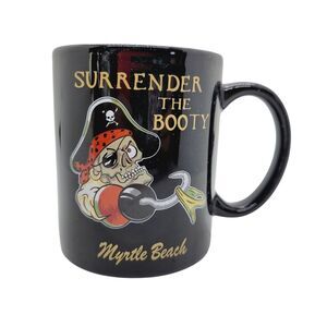 Surrender The Booty Souvenir Skeleton Skull Pirate Mug Myrtle Beach FL Black